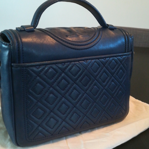 Tory Burch Fleming Satchel in Navy - Picture 9 of 16